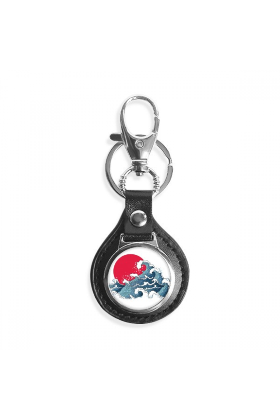 japan red sun sea watercolor key link chain keyholder finder hook metal
