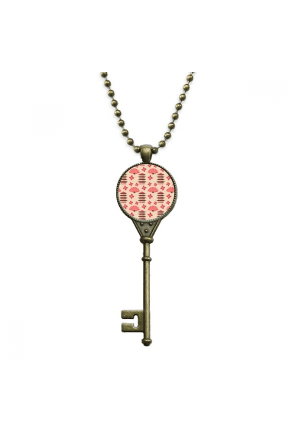 japan temple tower fan key necklace pendant tray embellished chain