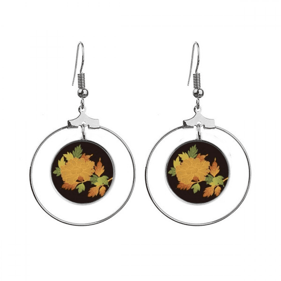 japanese culture brown black earrings dangle hoop jewelry drop circle