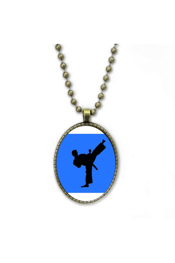 japanese taekwondo outline martial necklace vintage chain bead pendant jewelry collection