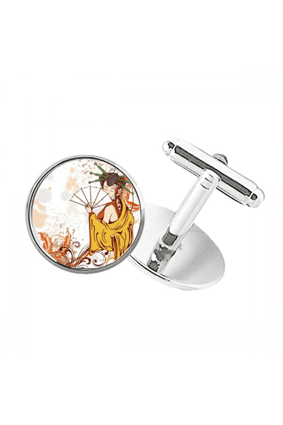 japanfan hand-decorated round button cuff clip stud cufflinks