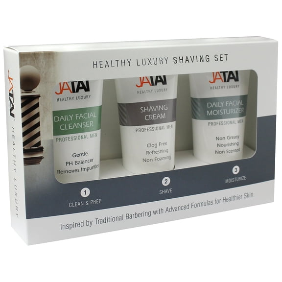 jatai trio shaving set - simple 1, 2, 3 step system cleans, shaves, and moisturizes to promote younger healthier looking skin
