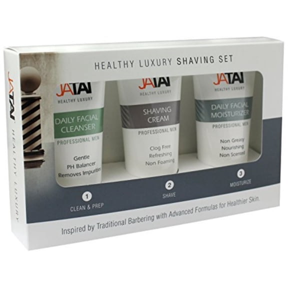 jatai trio shaving set - simple 1, 2, 3 step system cleans, shaves, and moisturizes to promote younger healthier looking skin