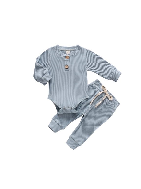 Newborn Baby Girl Boy Fall Clothes 3 6 12 18 24 Months Outfits Long Sleeve Knitted Cotton Romper Pants Infant Winter Sets