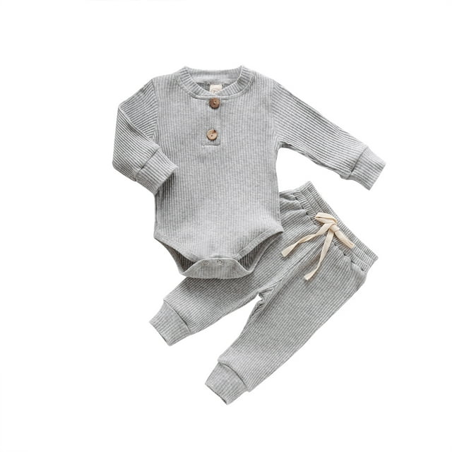 jaweiw Baby Girl Boy Fall Clothes 3 6 12 18 24 Months Outfits Long Sleeve Knitted Cotton Romper Pants Infant Winter Sets