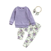 jaweiw Size 0 6 12 18 24 Months Baby Girl Clothes Set Solid Color Long Sleeve Knitted Tops and Floral Printed Pants Spring Fall Outfits