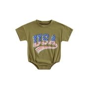 jaweiw Toddler Baby 4th of July Outfit Boy Girl Oversized Romper Shirts Retro American Flag Matching Clothes