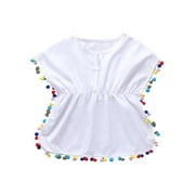 jaweiw Toddler Baby Girls Swimsuit Cover Up Beach Dresses Tassels Cover Up Pompom Poncho Rash Guards