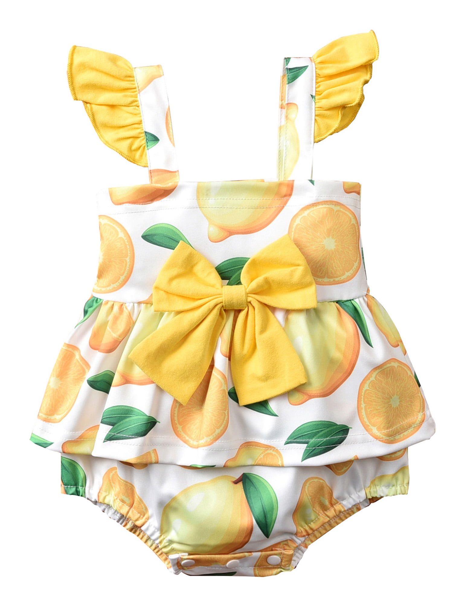 Kid Girl Lemon/Cherry Fruit Food Bowknot Slip Rompers