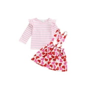 JAWEIWI jaweiw Valentine's Day Fall Clothes Outfit for Toddler Girl, Long Sleeve Striped Tops and Heart Skirt Set