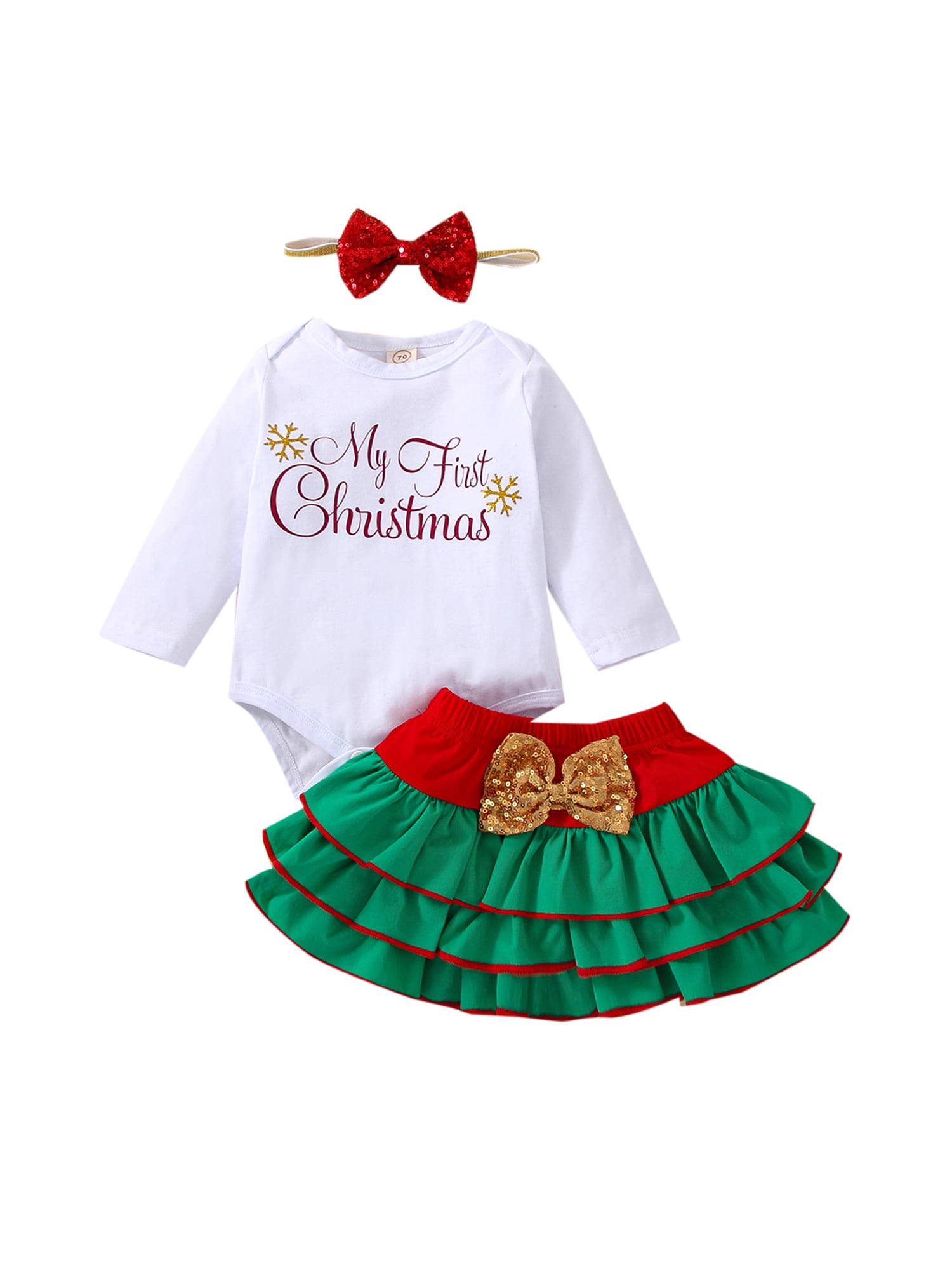 jaweiwi 3Pcs Baby Girl Christmas Clothes Set, Long Sleeve Romper