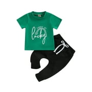 jaweiwi Baby Boy Shirt Short Sleeve Round Neck Letters Print Tops T shirt Casual Spring Summer Pants for Boys ,Size 0 6 12 18 24 M 3 Years