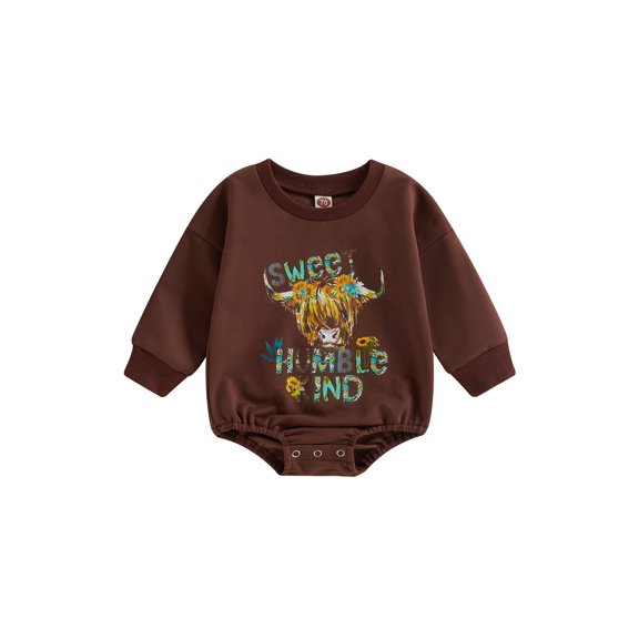 jaweiwi Baby Boys Girls Fall Romper, Long Sleeve Crew Neck Cow Head Print Fall Bodysuit for Casual Daily,Size 0 6 12 18 24 M