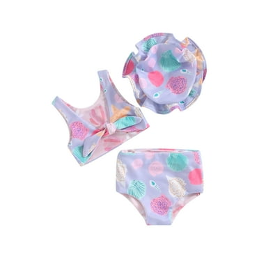 jaweiwi Baby Toddler Girls Beach Swimwear 3 Piece Swimsuits 0 6 12 18 24 Months 2T 3T Swimsuit Shell Print Vest Shorts Sun Hat Bathing Suits