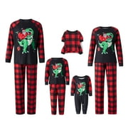 JAWEIWI Parent-Child Christmas Pajamas Set Family Matching Long Sleeve Cartoon Elk Print T shirt Tops + Buffalo Plaid Pants Winter Fall Sleepwear Outfits