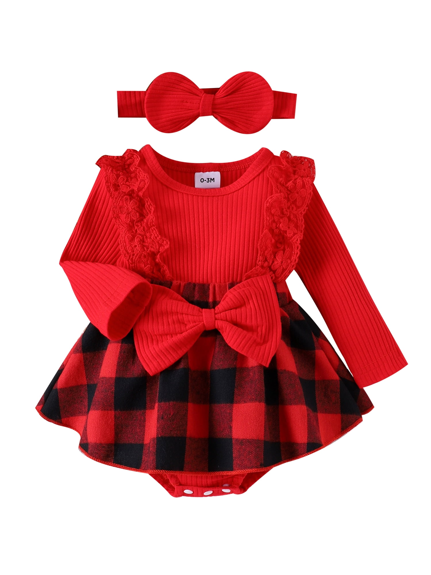 jaweiwi Infant Baby Girls Christmas Romper Dresses 0 3M 6M 9M 12M Plaid Print Patchwork Long