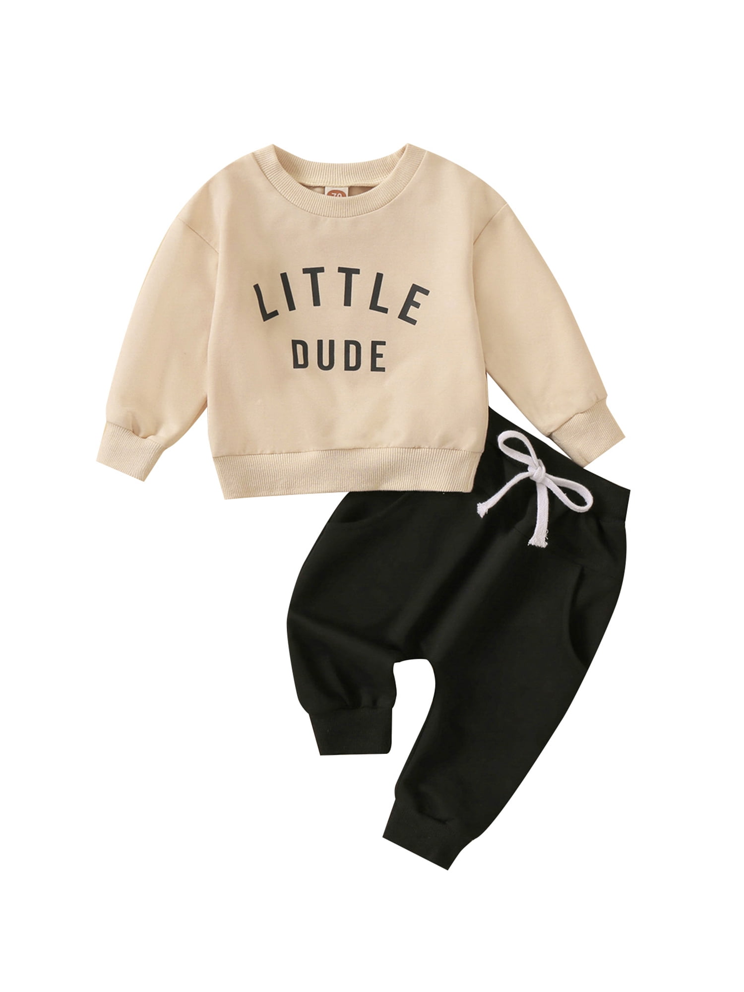 jaweiwi Kid Girls Boys Pants Clothes Set, Long Sleeve Round Neck Letters Print Sweatshirt + Casual Street Long Drawstring Trousers Fall Outfits,Size 0 6 12 18 24 M 3 Years