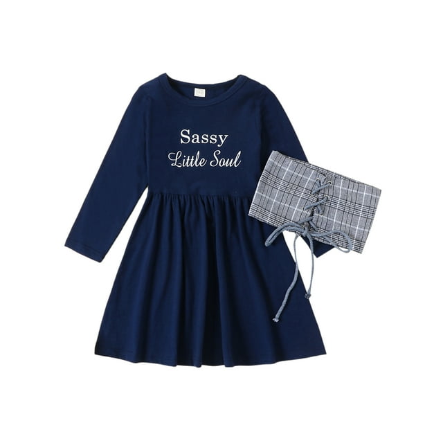 jaweiwi Kids Little Girl Fall Dresses with Plaid Wide Belt, 3T 4T 5T 6T