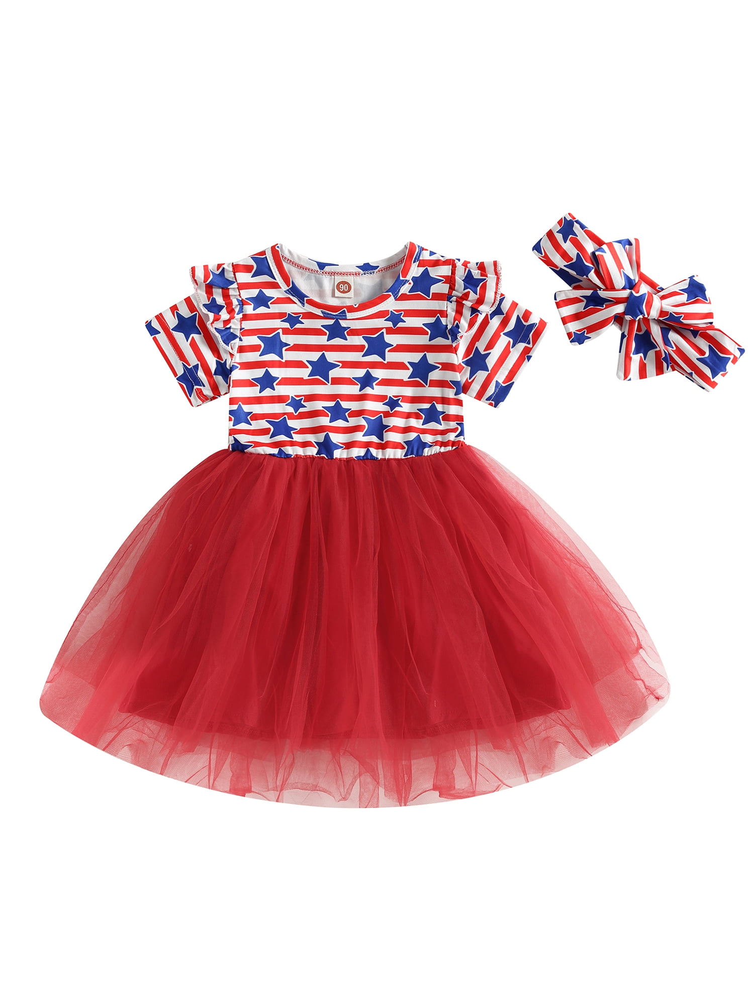 Bonnie Jean Girls 4th Of July Tutu Dress | Red White & Blue Star Dress With Built-in Panty