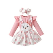 jaweiwi Newborn Baby Girl Pink Bunny Outfit Long Sleeve Romper Rabbit Suspender Skirt Overall Dress Headband 0 3 6 9 12 18M Easter Outfit