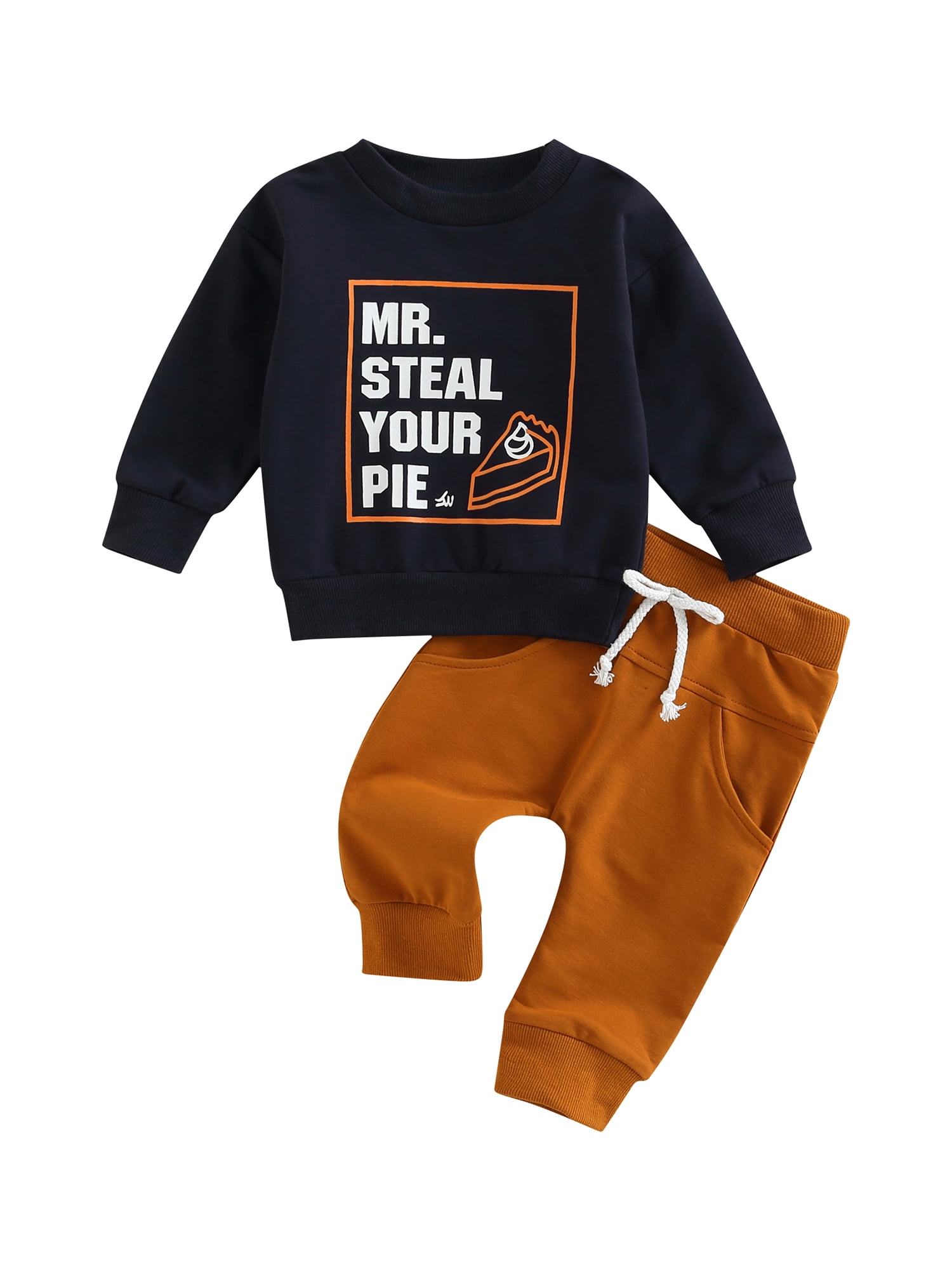 Toddler Boys Fall Winter Sweatsuit Set - Letter Crewneck & Jogger Pants 2-Piece Outfit