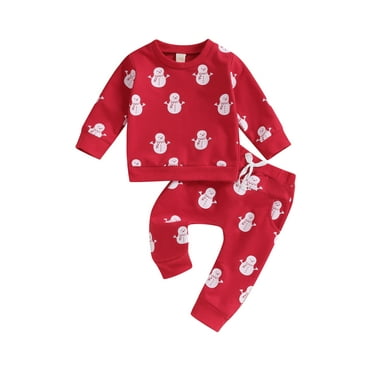 jaweiwi Toddler Boys Girls Boys Christmas Outfits 0 6M 12M 18M 24M 2T 3T Snowman Print Long Sleeve Sweatshirts and Long Pants 2Pcs Fall Clothes Set