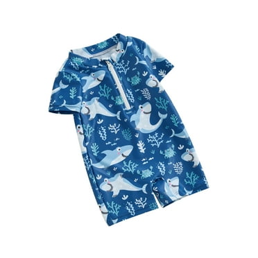 jaweiwi Toddler Kids Boys Sun Protection Swimsuit 0 3 6 12 24 Months 2T 3T Short Sleeve Crewneck Ocean Animal Print Zipper Swimwear