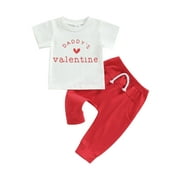 jaweiwi Toddler Boys 2pcs Outfits Set Valentine's Day Letter Print Long Sleeve Sweatshirt T-shirt and Elastic Casual Pants Clothing,Size 0 6 12 18 24 M 3 Years