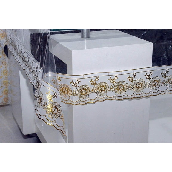 jaycorner. Clear Plastic Tablecloth, Waterproof Spill-Proof Vinyl Table Cover, Washable Wrinkle-Resistant Protector for Kitchen, Dining, Indoor & Outdoor Tables (Flower Lace, 60" x 104" Oval)