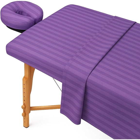 jaycorner. Egyptian Cotton Massage Table Sheet Set, 3-Piece Spa Linen Set with Fitted Sheet, Table Cover and Face Rest Cover, Ultra Soft (Stripe, Purple)