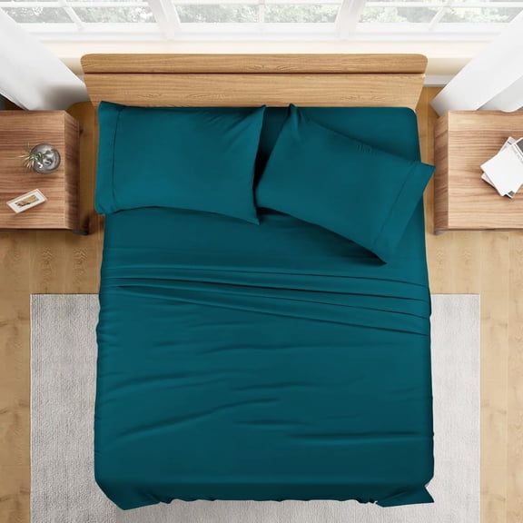 jaycorner. Full Size Super Soft Peruvian Pima Cotton 4-PCs Bed Sheet Set Fits Upto 18-24" Deep Pocket (Teal, Solid)