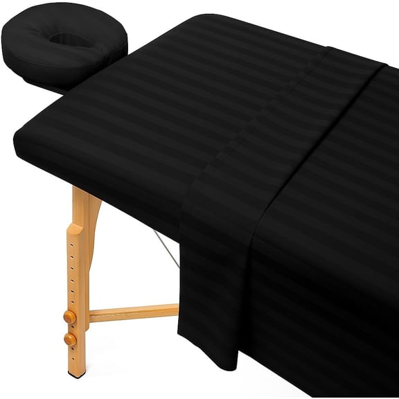 jaycorner. Giza Cotton Massage Table Sheet Set, 3-Piece Spa Linen Set with Fitted Sheet, Table Cover and Face Rest Cover, Ultra Soft (Stripe, Black)