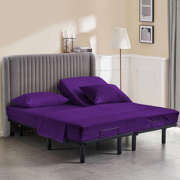 jaycorner. King Size 4-Piece Sheet Set Top 34" Split Flex Head Egyptian Cotton Fits 7-12" Deep Pocket (Purple, Solid)