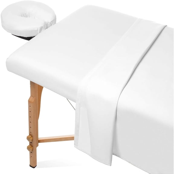 jaycorner. Organic Cotton Massage Table Sheet Set, 3-Piece Spa Linen Set with Fitted Sheet, Table Cover and Face Rest Cover, Ultra Soft (Solid, White)