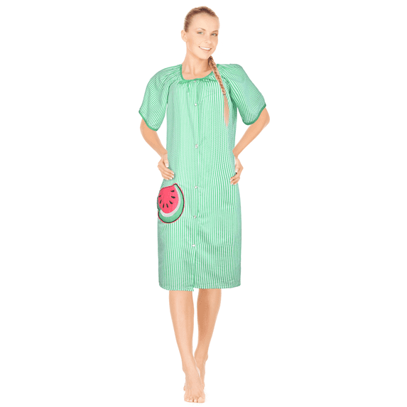JEFFRICO House Dresses for Women with Pockets - Lightweight Breathable Short Sleeve Muumuu & Nightgowns - Snap Front Housecoat and Dusters for Women