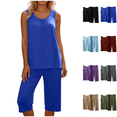 thumbnail image 1 of jehdhy Plus Size Pajama Sets for Women Summer Sleeveless Tank Tops and Capri Pants 2 Piece Lounge Set, 1 of 7