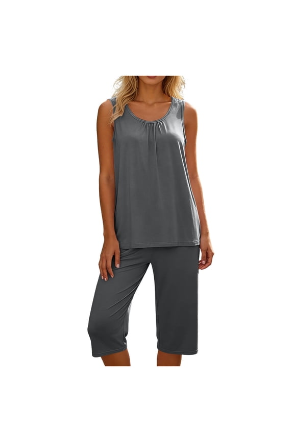 Plus Size Pajama Sets for Women Summer Sleeveless Tank Tops and Capri Pants 2 Piece Lounge Set