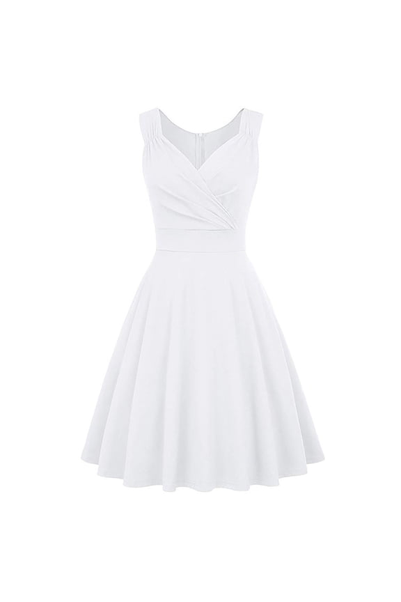 Women's Summer Dress Wrap V-neck Sleeveless Mini Dress Pleated Ruffle Flowy Beach Vacation Sundress