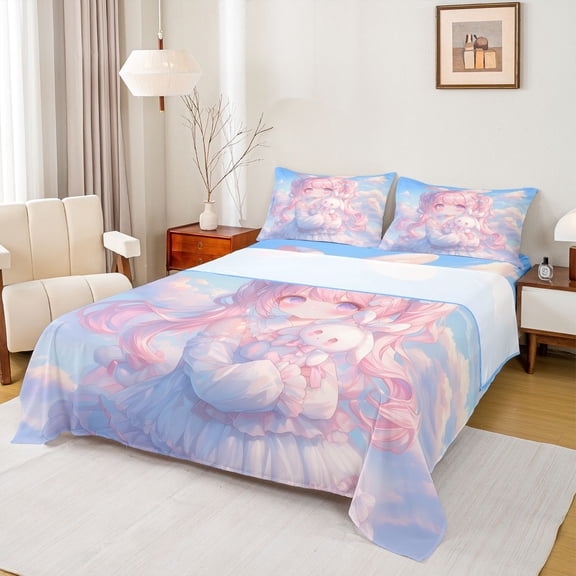 jejeloiu 3D Anime Girl Twin Sheet Sets,Cute Rabbit Gifts Bedding For Princess Kids 3 Pieces