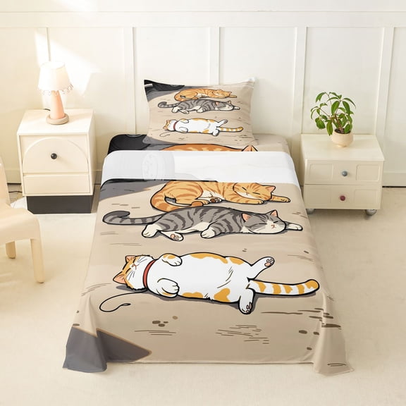 jejeloiu 3D Cartoon Cat Twin Sheet Sets Kids,Cute Kitten Print Bedding,3pcs