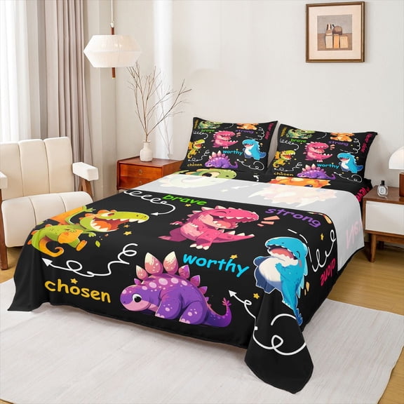 jejeloiu 3D Cartoon Dinosaur Twin Sheet Sets,Multicolor Cute Dino Bedding For Kids 3 Pieces