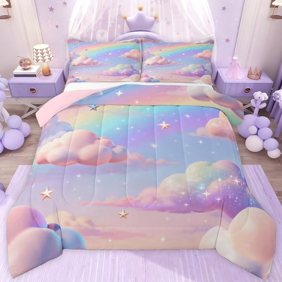 jejeloiu 3D Colorful Clouds Twin Comforter Sets,Multicolor Gradient Sky Bedding Set For Girls Kids Reversible 2-Piece