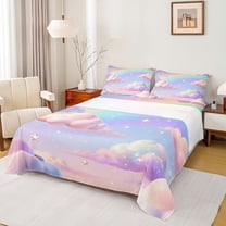 jejeloiu 3D Colorful Clouds Twin Sheet Sets,Multicolor Gradient Sky Bedding For Girls Kids 3-Piece
