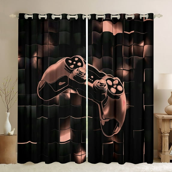 jejeloiu 3D Console Lovers Blackout Curtains Set of 2 (52x84 Each),Modern Video Game Window Curtains,Pink Black Geometric Curtains and Drapes For Boy,Super Cozy Room Decor