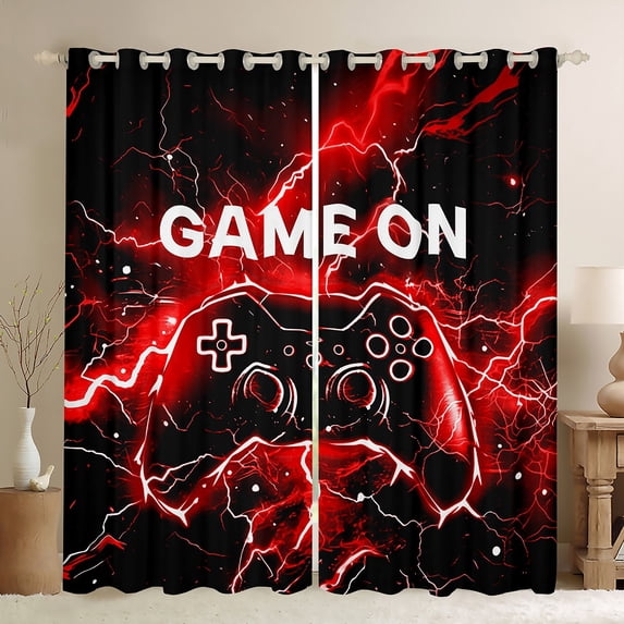 jejeloiu 3D Gamepad Controller Black Out Curtains,Teens Video Game Curtains Pack of 2 (42x63 Each),Red Black Bedroom Curtains For Boy Kids,Breathable Home Decor