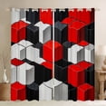 thumbnail image 1 of jejeloiu 3D Geometric Plaid Curtains Pack of 2 (42x84 Each),Abstract Checkered Curtains Blackout,Red Gray Black Bedroom Curtains For Girls Boys,Super Cozy Room Decor, 1 of 6