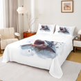 thumbnail image 1 of jejeloiu 3D Shark Print Bed Sheets,Ocean Animals Full Size Sheets For Boys,White Red,4-Piece,1 Flat Sheet, 1 Fitted Sheet and 2 Pillowcases, 1 of 6