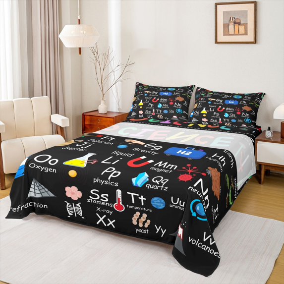 jejeloiu Abc Alphabet Full Size Sheets,Science Educational Bed Sheets,Colorful Letters Sheet Sets For Teens,Breathable Home Decor,4-Piece