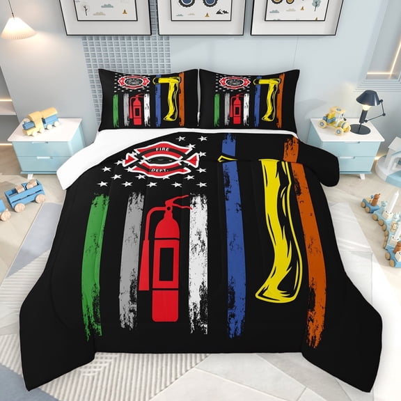 jejeloiu Abstract American Flag Twin Comforter Set Watercolor Graffiti Striped Fire Extinguisher Ultra Soft Decor For Kids 2 Pieces