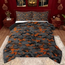 jejeloiu Abstract Camouflage Bedding Comforter Set,Rustic Camo Twin Comforter Sets,Orange Green Black Bedding Set For Boys Kids,Microfiber Bedroom Decor Reversible,2 Pieces